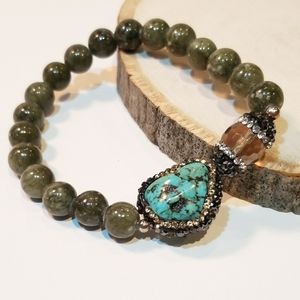 Moss Agate with pave CZ Turquoise Bracelet